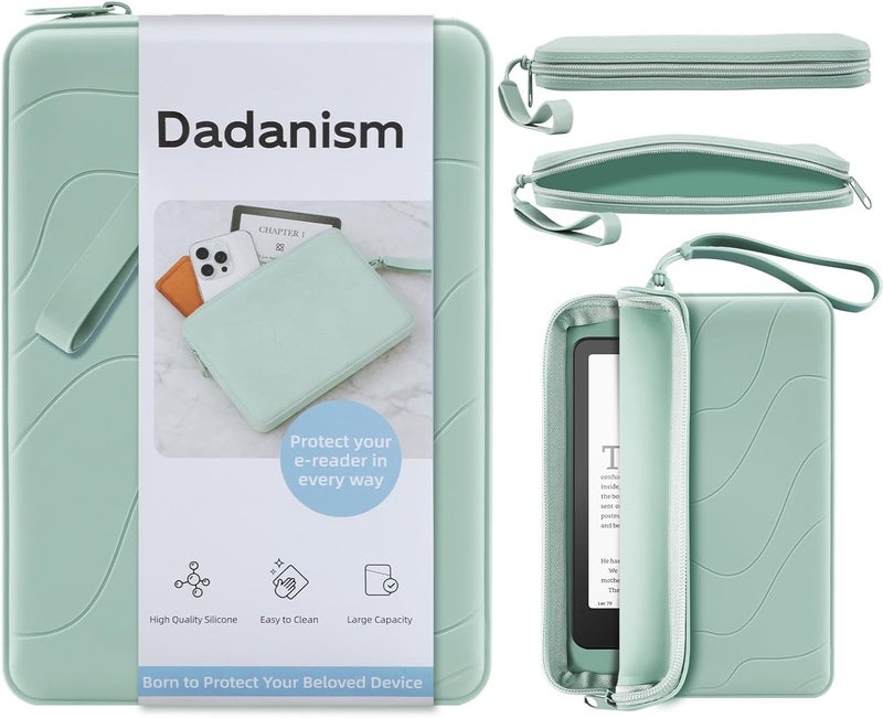 Dadanism 6-7 Inch Silicone Clutch for 7" Kindle Paperwhite and Kindle Colorsoft Signature Edition, 6" K-indle, Kobo, Nook E-Reader, Anti-Dust Coating Multi-Purpose Bag for Phone, Wallet, Sage Green - Image 1